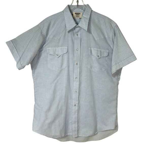 VTG Ruddock Striped Western Pearl Snap Shirt Classic fit extra-long tail Size 17 - Picture 1 of 8